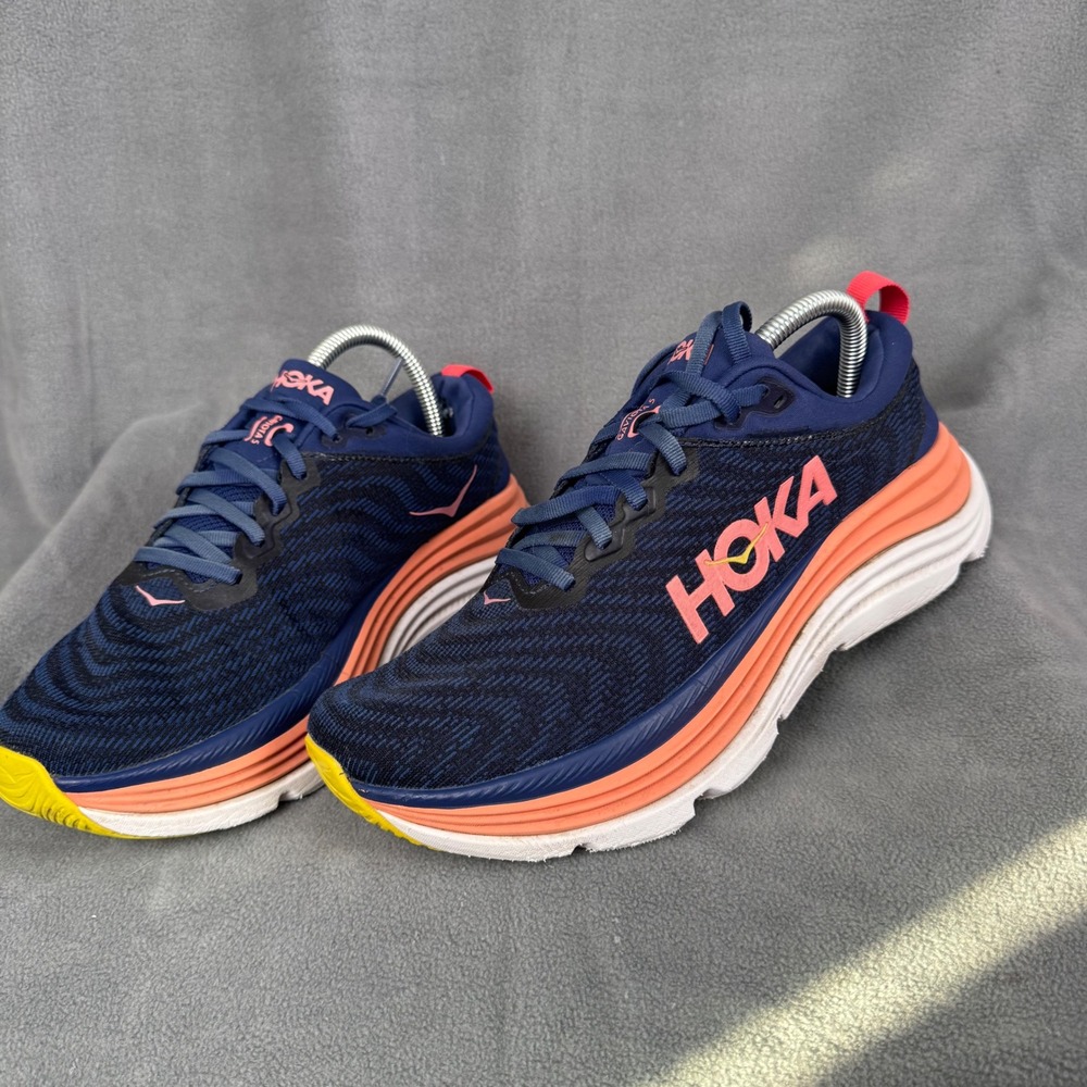 Hoka Gaviota 5 Navy Coral Yellow Running Shoes Womens 8.5 1127935-NCYW - Picture 2 of 6